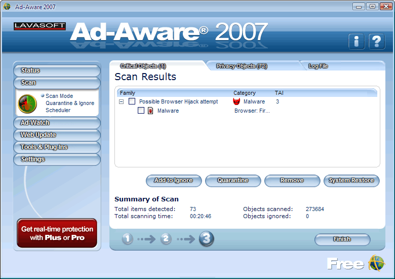 Ad-Aware 2007-Výsledek scanu