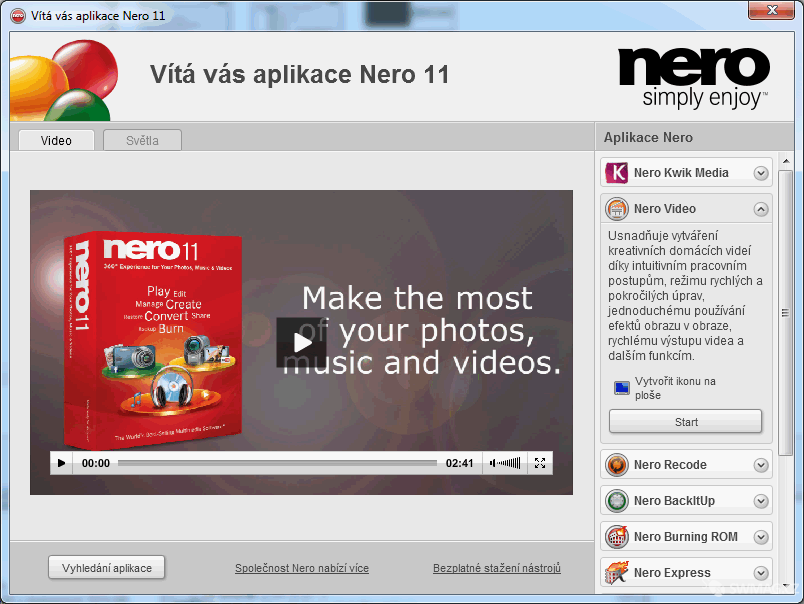 Rozcestník multimediálního balíku Nero 11