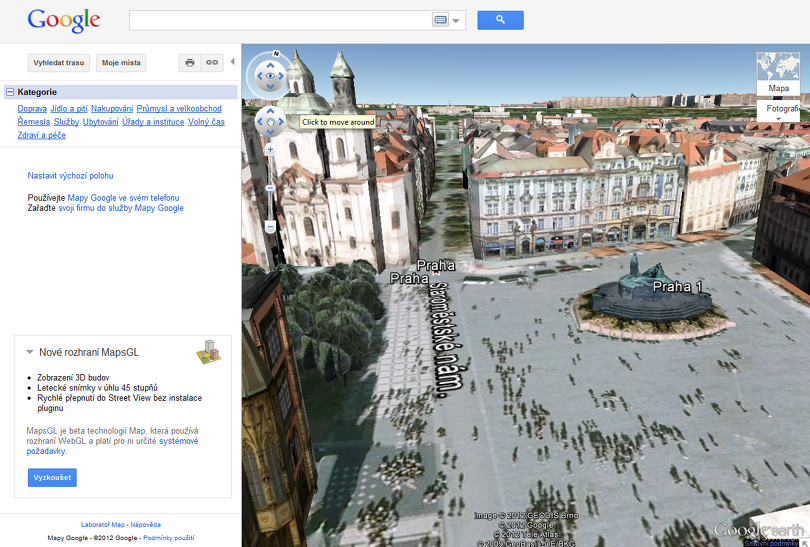 Google Earth v prohlížeči