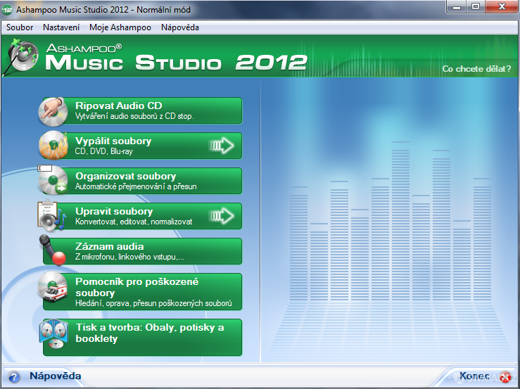 Menu programu Ashampoo Music Studio 2012