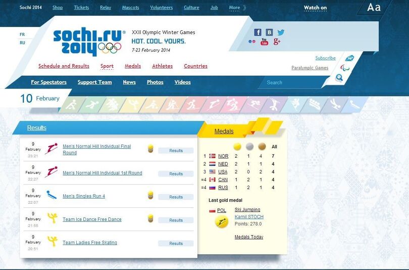 Oficiální web Zimních olympijských her v Soči