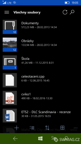 OneDrive aplikace ve Windows 10 Mobile funguje výborně.