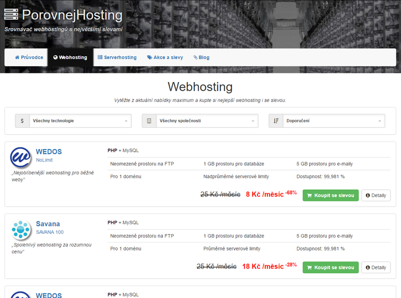 PorovnejHosting.cz – srovnávač webhostingových služeb se slevami