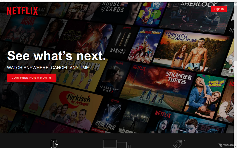 Přihlašovací obrazovka na Netflix