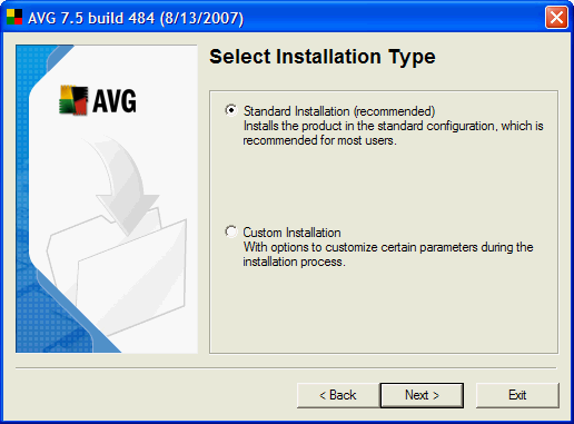 AVG 7.5 free – volba mezi automatickou a vlastní instalací