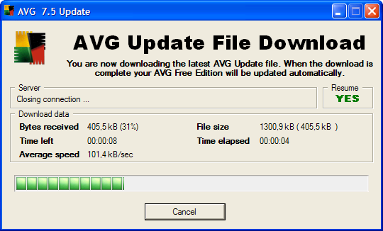 AVG 7.5 free – průběh aktualizace programu a databáze