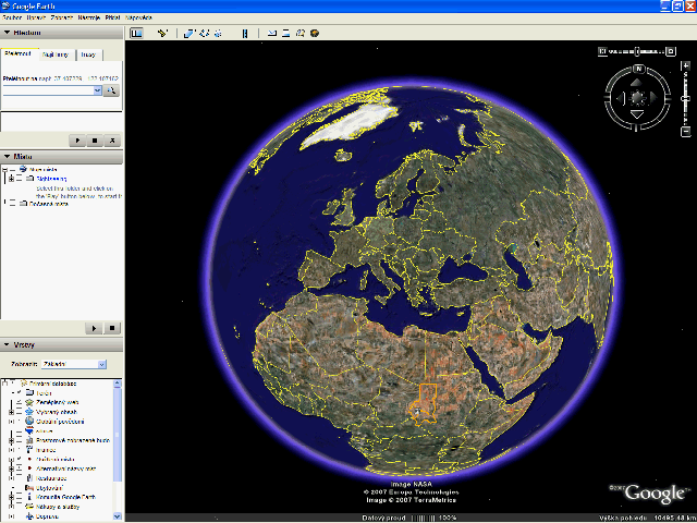 Google Earth – Pohled na zeměkouli