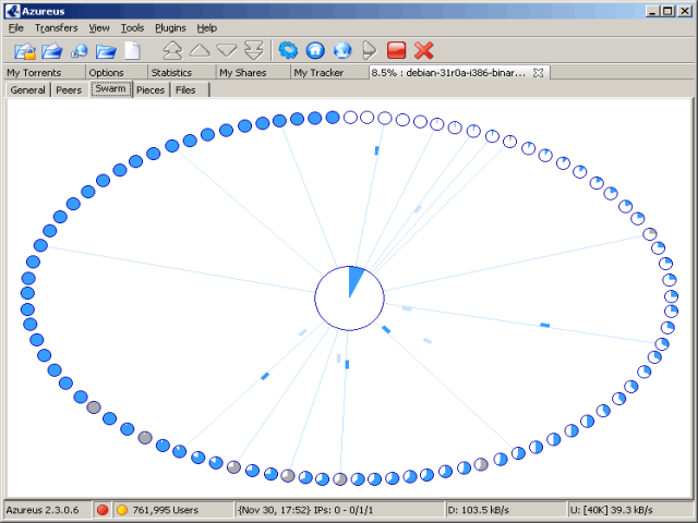 Azureus-Vyjádření stahování pomocí 3D grafů