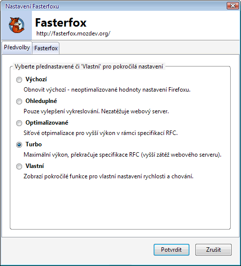 Fasterfox – výběr profilu