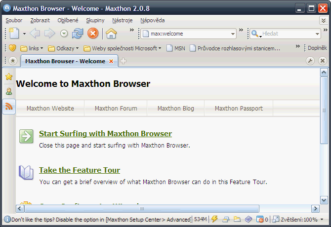 Maxthon po spuštění