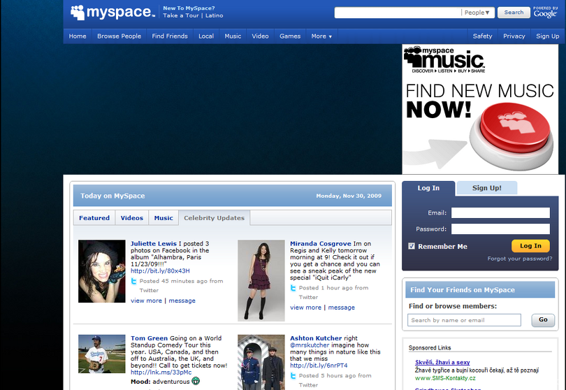 Úvodní stránka myspace.com