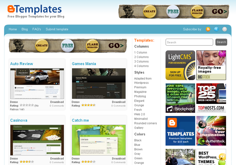 ETemplates.com – jeden z webu poskytujících šablony pro Blogger zdarma.