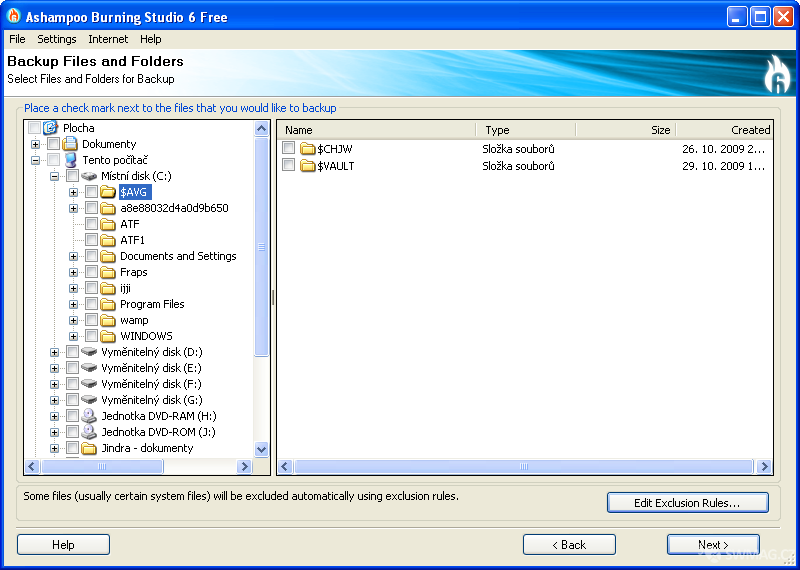 Funkce Backup Files and Folders výrazně ulehčuje zálohování důležitých souborů a složek.