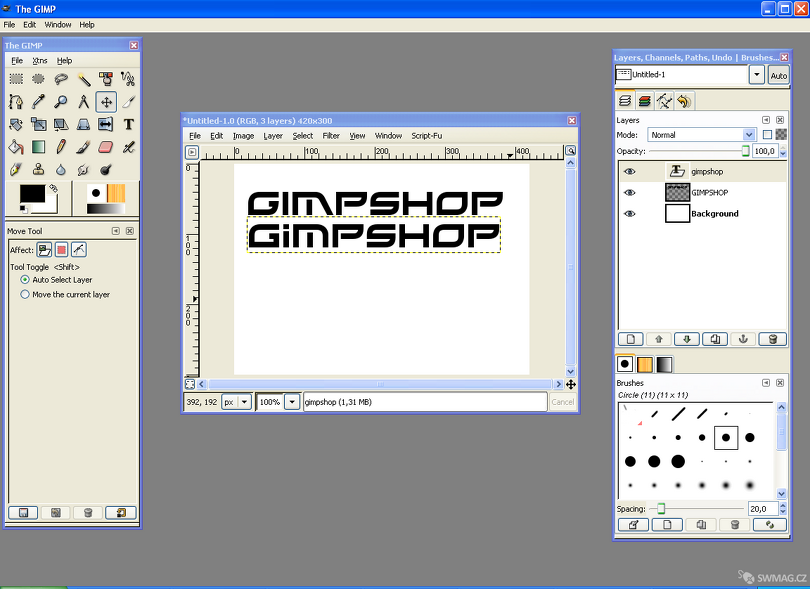 Modifikace GIMPshop, která emuluje vzhled Adobe Photoshopu.