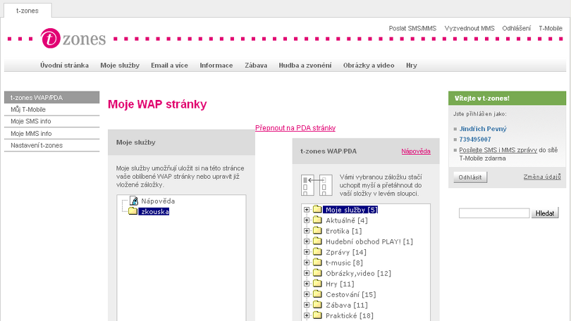 Služba WAP stránky umožňuje pohodlně spravovat vaše oblíbené mobilní internetové stránky.