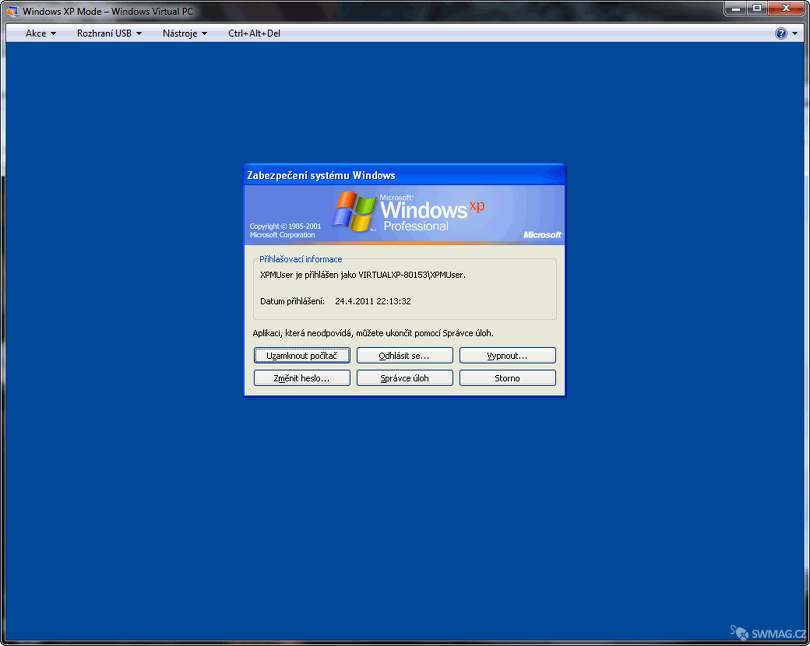 Jak vypnout Windows XP Mode?