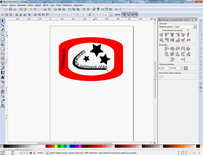 Inkscape umožňuje vkládat a upravovat objekty různých tvarů