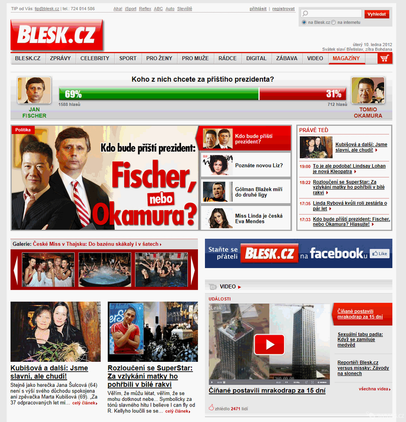 Blesk.cz – logicky poskládaná titulní strana