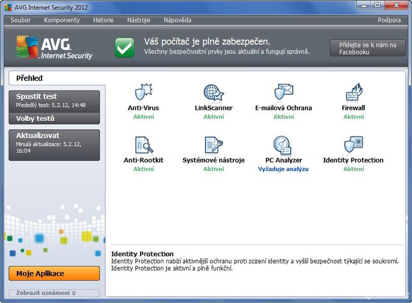 Hlavní strana AVG Internet Security 2012