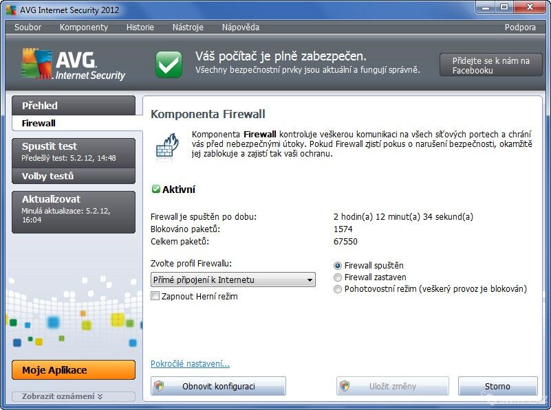 Pokročilý firewall AVG Internet Security 2012