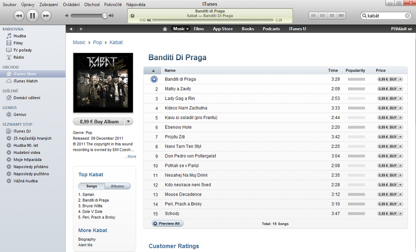 Nákup hudby v iTunes Store