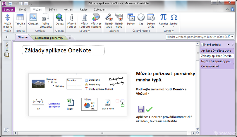Práce s OneNote je stejně jednoduchá jako s MS Word 2010