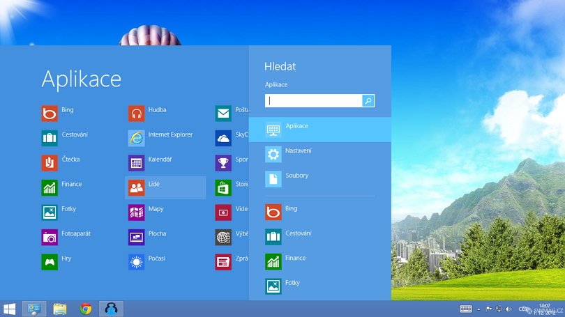 Nabídka Start ve stylu Windows 8
