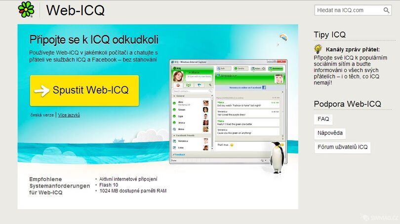 Náhled webové stránky pro ICQ online