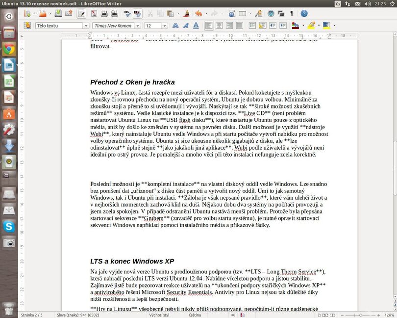 Ubuntu a LibreOffice v akci – Pro běžnou práce zcela dostačující kombinace