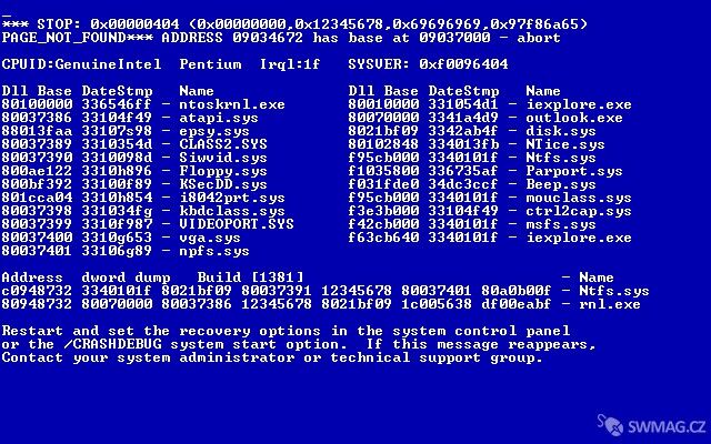Modrá smrt byla pro Windows 98 natolik typická, že jí využili i tvůrci známé adventury Polda 2 jako jeden z originálních gagů.