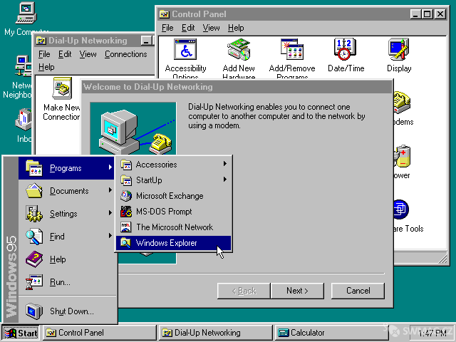 Ve Windows 95 bylo poprvé možno pracovat s okny složek tak, jak to známe dnes.
