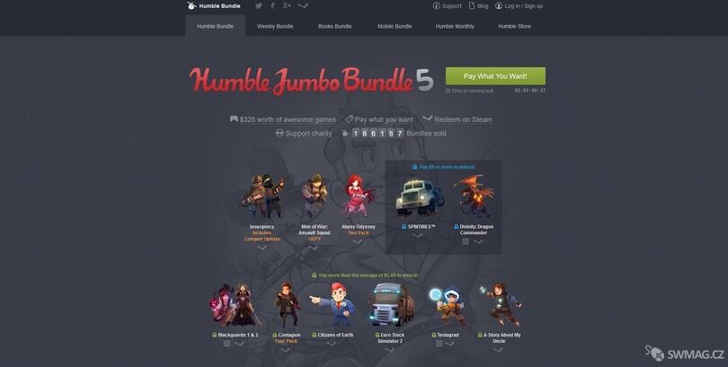 Humble Bundle je krásně graficky zpracovaná i praktická stránka.