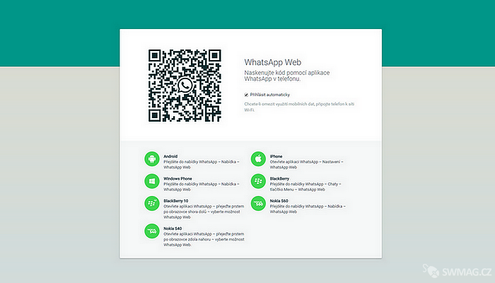 Úvodní stránka na Whatsapp Webu