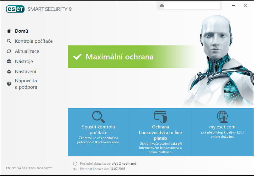 Úvodní obrazovka antiviru Eset Smart Security 9