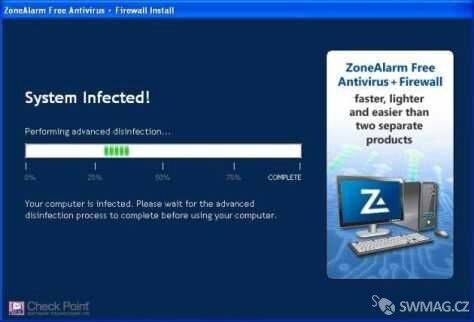 ZoneAlarm Free Edition a jeho hlášení o infikovaném systému