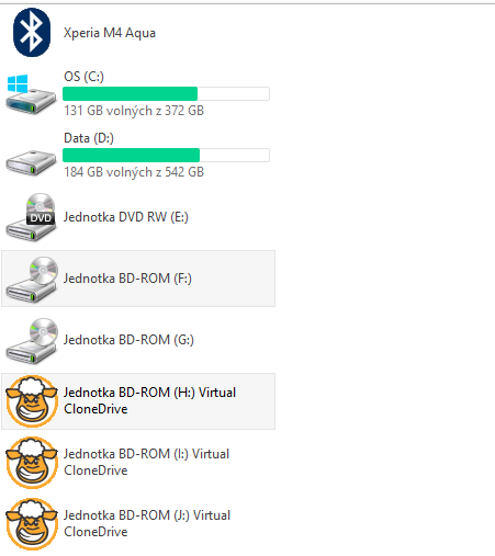 Připojené jednotky přes program Virtual CloneDrive